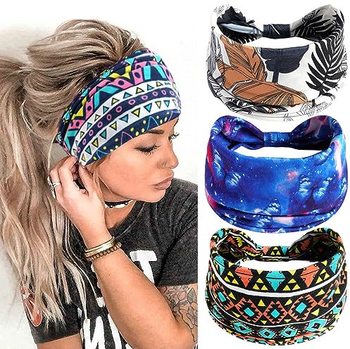 scicent Stirnband Damen 3 Stück Breite Elastische Weiche Boho Haarbänder Leopard Print Haarschmuck Mehrfarbig Haarreifen Damen - 14212