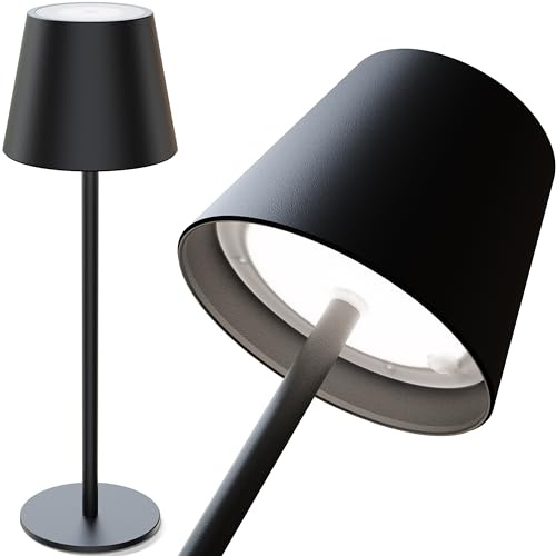 OVITEC Nunki Akku LED Tischleuchte in schwarz | Aluminium | Dimmbar | Warmweiß und Kaltweiß Farbmodi | USB-C aufladbar| Indoor & Outdoor nutzbar | Als Schreibtischlampe, Nachttischlampe