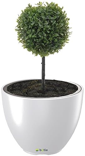 botle Groß Blumentopf Blumenkübel Topf ⌀ 47cm H:36 cm Rund Weiß mit Einsatz Pflanztopf Pflanzkübel Terrasse Garten Balkon Stilvoll Modern Elegant Kapazität 31 L Kunststoff Outdoor UV-beständig Indoor