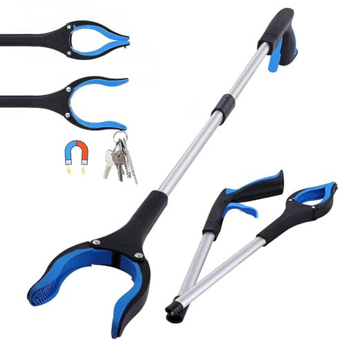 Pince Ramasse Objet 81cm, Pince Telescopique avec Crochet Magnétique, Pince pour ramasser sans se baisser, Pliable Rotative 360°Pince Ramasse Dechets, pour Personnes Âgées, Mobilité Réduite