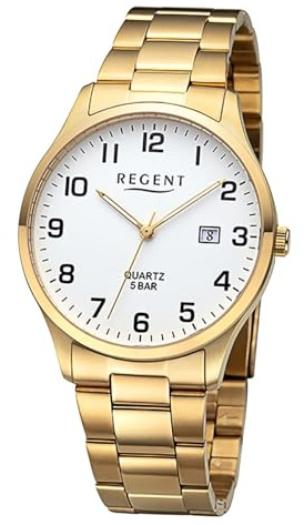 REGENT Herrenuhr Stahl IPG vergoldet 39mm 5 Bar Datum Mineralglas F-1418