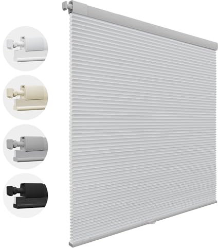 MiLin No Drill Cordless Cellular Shades Color-Matched No Tools Cellular Blinds Honeycomb Design Blinds & Shades for Window Room Office (Light Filtering - Grey, 30 W x 64 H)