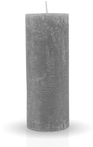HS Candle Rustikale Stumpenkerze Grau Ø7cm x 18cm - vers. Farben/Größen - lang Brenndauer Antik Kerze, Duftfreie Altarkerze - Dekokerze
