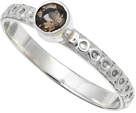SILVERNROCK Rauchquarz Edelstein Versilberter Ring Herren und Damen Alle Größen Geschenkartikel Handgefertigter Schmuck ERG 115G_54 (17.2)