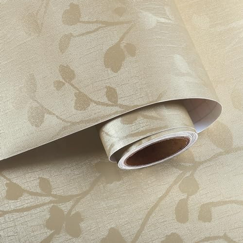 VaryPaper Papier Peint Embossé Feuillage Beige 40cmx200cm Rouleau Adhesif Decoratif Film Autocollant Meuble Papier Peint Adhesif Mural Salon Chambre Salle de Bain Stickers Porte Placard Armoire