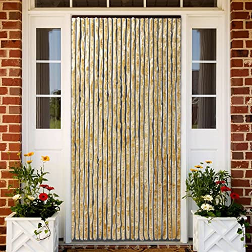 Gecheer Moustiquaire beige 90 x 220 cm chenille, rideau chenillé pour porte protection soleil anti-mouches, rideau en chenille, rideau anti-mouches pour porte fenêtre