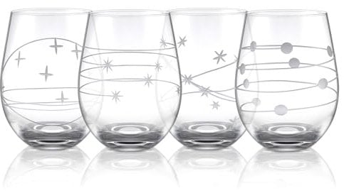 Joeyan 520ml gravés verres à vin rouge sans pied,lot de 4,tasses à vin blanc avec gravure ciel étoilé,verres à cocktail bière,verre en cristal sans plomb, passent au lave-vaisselle, cadeau amusant