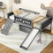 Bellemave Lit Mezzanine Bas avec Toboggan et 2 boîtes de Rangement, Cadre de lit Bas pour Enfants avec Escalade et Tableau Noir, lit Mezzanine Solide pour garçons, Filles, Gris