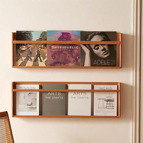 Porte-revues mural en bois pour salon, chambre à coucher, maison, bureau, organiseur de rangement décoratif – 1 étagère à journaux, support de présentation de littérature