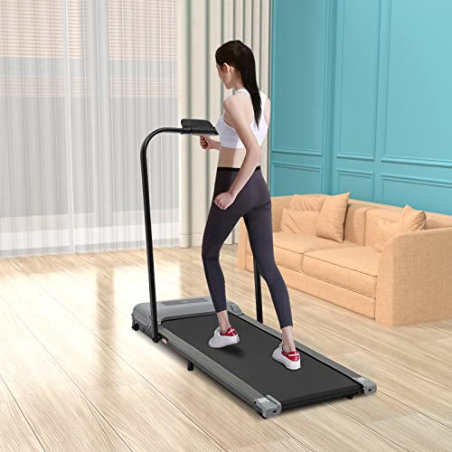 Laufband Klappbar für Zuhause 2240W Treadmills LED Display - Ultraflach Walking Pad Unter dem Schreibtisch - Robust und langlebig - 1-6Km/h - Mit Stoßdämpfung and Anti-Rutsch Schwarz