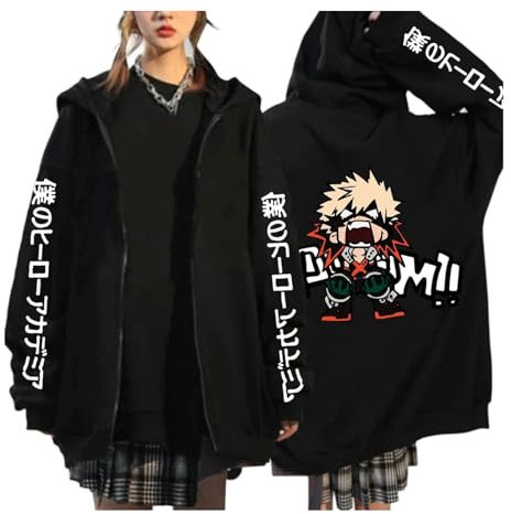 My Hero Academia Zip Up Hoodies Anime Cartoon Bedruckte Hosen Damen Jacken College Style Langarm Persönlichkeit Pullover Jugend Oberbekleidung Lose Streetwear (Color 01,L)