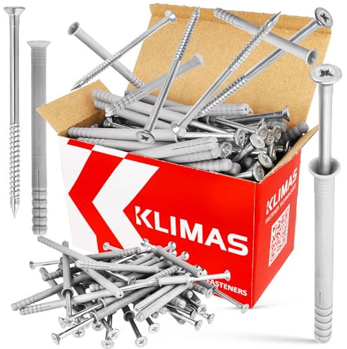 KLIMAS SCHNELLMONTAGE SCHLAGDÜBEL MIT KRAGEN & PZ2-STECKNUSS 10 x 80 mm 50 STÜCKE mit Schraube zur Befestigung in Beton Porenbeto Dübel Einschlagdübel Kunststoffdübel Für Beton und Ziegel