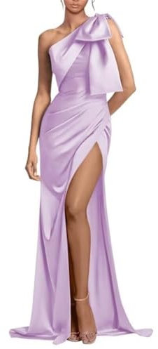 YIANN Robe de soirée longue en satin pour femme avec nœud fendu, robe de bal de fin d'année, de mariage, de bal, lilas, 56 Grande taille