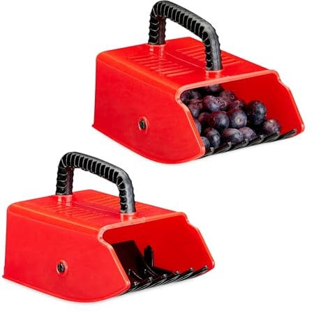Relaxdays Raccogli Bacche Manuale, Set da 2, Raccoglitori per Ciliegie, More e Frutti di Bosco, Coglifrutta, Rosso Nero, 11 x 10 x 16 cm