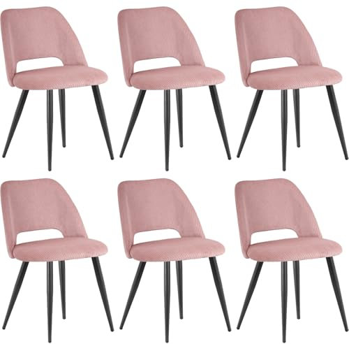 ANVOFONG Chaise de Salle à Manger Lot de 6,Chaise de Cuisine avec Pieds IndéPendants,Chaise Coiffeuse Tapissée en Velours Côtelé,Couleur Rose Loungesessel,pour Salle à Manger,Salon,Cuisine,Chambre