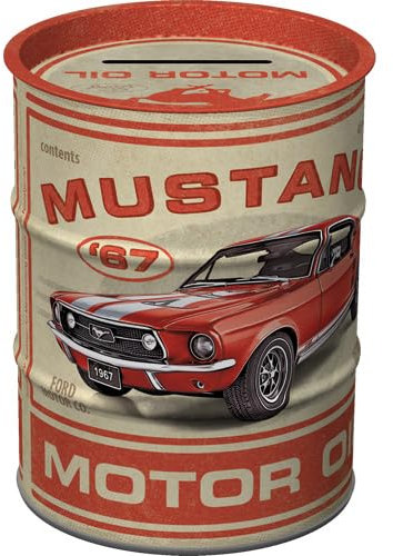 Nostalgic-Art Retro Spardose, 600 ml, Ford Mustang – GT 1967 Motor Oil – Geschenk-Idee für Ford-Zubehör Fans, Original Lizenzprodukt (OLP), Sparschwein aus Metall, Vintage Blech-Sparbüchse