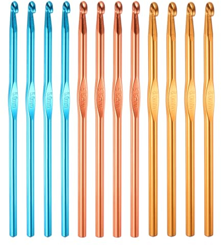 sourcing map 12Pcs Aluminum Crochet Hook 5mm 5.5mm 6mm US Size 8 9 10 Knitting Needles for DIY Craft Yarn Blue Orange Gold