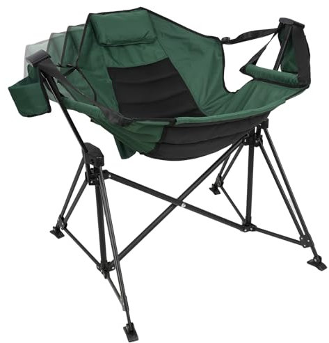 Hammock Camping Chair Folding 350lbs Foldable Portable Rocking Chairs for Adults Outside Swinging Camp with Stand Lawn Garden Hanging Outdoor Green Black