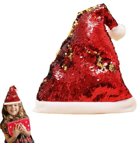 TocaFeank Pailletten-Weihnachtsmütze, Glitzer-Weihnachtsmütze für Damen,Weihnachten Pailletten Weihnachtsmannmütze - Glitzernde Pailletten-Hüte, Weihnachtsmützen, Weihnachts-Pailletten-Nikolausmütze
