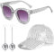 Meleager 70er Jahre Disco Kostüm Damen, Discokugel Ohrringe Hut mit Sonnenbrille, Disco Glitzer Kostüm Set für Party, Geburtstag, Konzert, Fasching Karneval
