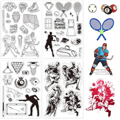 GLOBLELAND 4 Blatt Hockey Klarstempel Zum Basteln von Karten Tennis Billard Basketball Silikon Klarstempel Siegel Sport Transparentstempel Für DIY Scrapbooking Tagebücher Dekoratives Fotoalbum