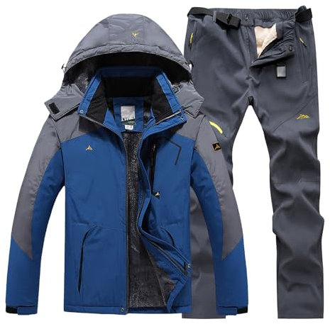 Generisch Snowboardjacke Herren Skianzug Herren 2 Teilig Set Winddicht Schneeanzug Mit Kapuze Snowboard Set Wasserdicht Ski Anzug Männer Winter Skibekleidung Warm Skijacke Und Hose Thermoanzug