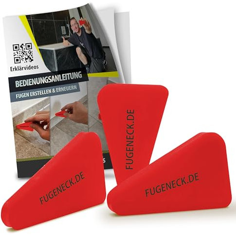 FUGENECK® - Profi Fugenabzieher - einzigartiges Design mit speziellen Überkanten - 3 verschiedene Fugengrößen - Acryl und Silikon Werkzeug aus Deutschland (3 Stück Rot)