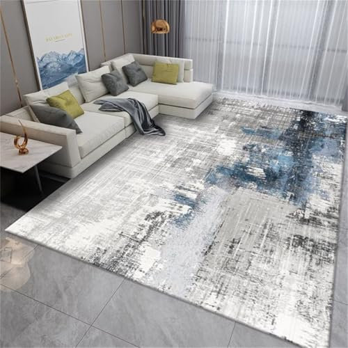 AITROMNI Teppich Kinderzimmer Vorzimmer Einfacher grau-Blauer Wohnzimmerteppich fällt Nicht ab modern Bodenbelag 200X300CM
