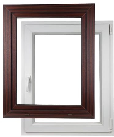 ALUCON Kellerfenster 400x900 mm – Fenster 40x90 cm – Kunststofffenster Innen Weiß/Außen Mahagoni – Flügelfenster DIN Rechts