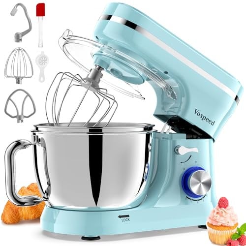 Vospeed Stand Mixer, 4.5L+5L Bowls 8-speed 1000W Tilt-Head Food Mixer for Baking, Kitchen Electric Mixer with Dough Hook, Whisk, Beater, Splash Guard (Bule)