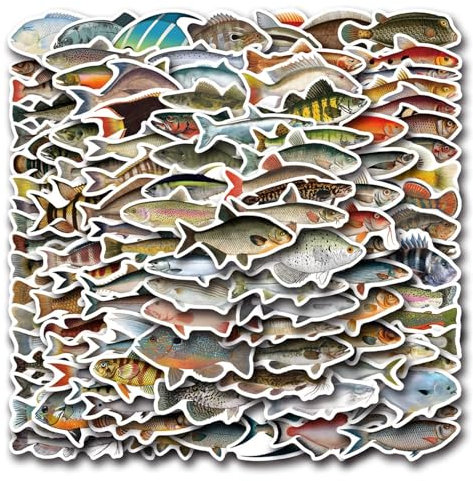 Bric Dodo 100 Stück Fische Aufkleber Auto Laptop Telefon Gitarre Skateboard Motorrad Fish Stickers Set Vinyl Wasserdicht Aesthetic Aufkleber für Jugendliche Kinder Erwachsene