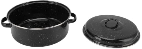 Small Roasting Pan with Lid, Roaster Pan with Lid Non Stick BBQ Black Enamel Speckled Finish with Lid Roasting Pan for Roasted Sweet Potatoes Chestnuts (Iron Cover 26cm)