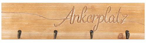 Logbuch-Verlag Hakenleiste Ankerplatz aus Holz Metall mit 4 Haken braun Garderobe Wandhaken für Badezimmer Eingang Flur 60 x 15 cm