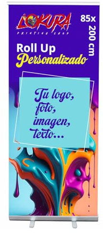 Lokura Printing Roll Up Personalizado con Estructura de Banner Enrollable - Lona Personalizada Ideal para Bodas, Eventos, Cumpleaños y Campañas de Publicidad con Bolsa de Transporte (85x200cm)