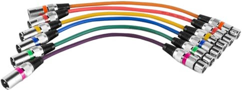Laroal Lot de 6 câbles de Microphone XLR mâle vers Femelle, symétriques, pour Microphone DMX (30 cm, Violet, Rouge, Bleu, Orange, Jaune, Vert)