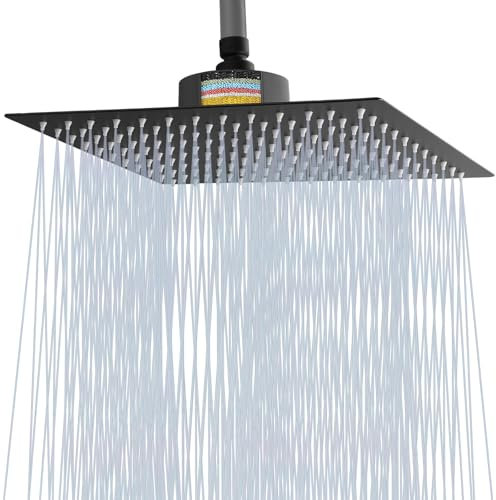 Katezon Filtered Shower Head, High Pressure Showerhead with Filter for Hard Water Remove Chlorine and Harmful Substances, 30 cm Square Rainfall Shower Head (Black)
