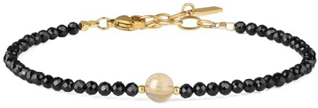 COAI Schwarzer Turmalin Armband mit 6 mm Citrin Charm Kristallarmband für Damen Frauen