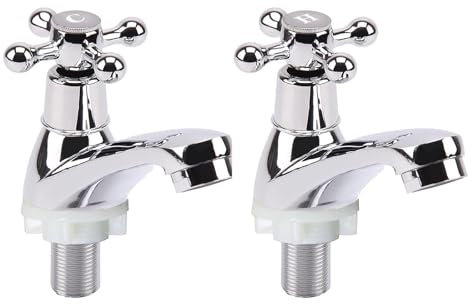 2PCS Bathroom Sink Taps 1/4 Basin Taps Hot and Cold Bathroom Sink Tap Traditional Chrome Brass Polished Cross Lever Wash Basin Tap