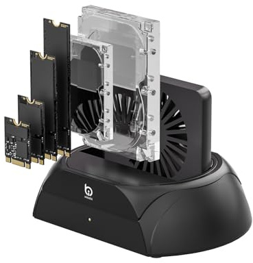 Xiaobi Hard Drive Docking Station, Pcie NVMe Adapter with Cooling Fan Superior Cooling Efficiency, External Hard Drive Reader Compatible with M.2 NVMe/SATA SSD & 2.5 and 3.5 SATA HDD SSD