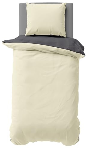 one-home Sommer Bettwäsche Weiche Satin Baumwolle Kühlend Wende Unifarben Bettbezüge, Farbe:Beige, Größe:135x200 cm und 80x80 cm