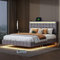 PerGar Polsterbett 160x200cm, Schwebender Visueller Effekt, Doppelbett mit LED und USB, Erwachsenen-Schwebebettrahmen, Modern Metallbett, Bett mit Stauraum, Leinen, Ohne Matratze, Grau