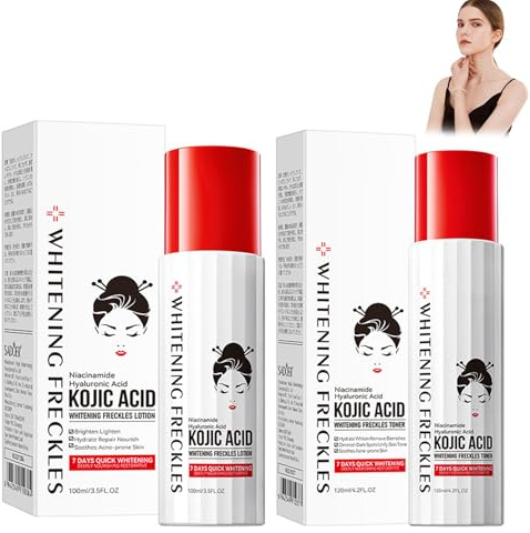 Kojic Acid Whitening Toner & Lotion, Acide Kojique Tonique éclaircissant et lotion pour le visage – Teint éclatant et hydratation – Pour un teint uniforme