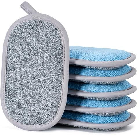 Non Scratch Scrub Sponge-6pack, Dual-Sided Sponges Kitchen(M,Gray-Blue)