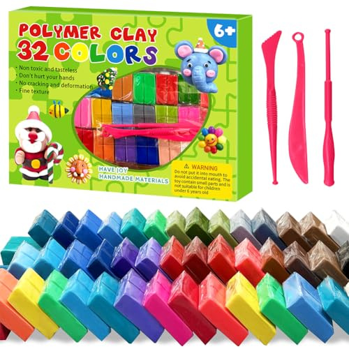 Polymer Clay Kit, 32 Farben Oven Bake Modellierung Clay Kit, Magic Clay DIY knete fit Kinder, Modelliermasse-Set für Weihnachten und Geburtstagsgeschenke.