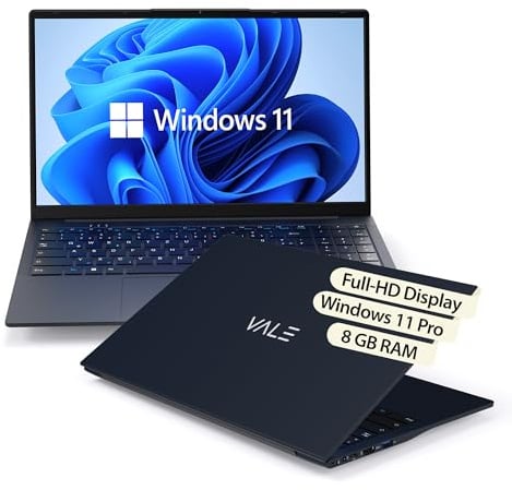 VALE Notebook - Laptop mit 15,6 Full-HD IPS - N150 Quad-Core Prozessor - 8 GB RAM Speicher - 512 GB SSD Festplatte - UHD Graphics - Windows 11 Pro
