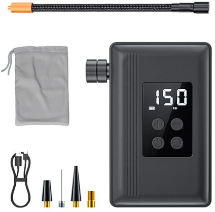 Air Rush Electric Pump,Mini Bike Tire Pump,150PSI Rechargeable Cordless Tire Pump with LED Flashlight & LED Digital, Fast Automatic Inflation, Portable Air Pump for Motorcycle Bikes Balls-1 set