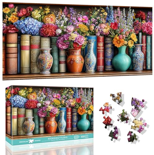 VAIIEYO Bücherregal Puzzle 1000 Teile, Puzzle Erwachsene Blumen, Kreative Unterhaltung, Spaß, Geschicklichkeitsspiel für die Ganze Familie, für Erwachsene und Kinder ab 14 Jahren, Schöne Geschenkidee