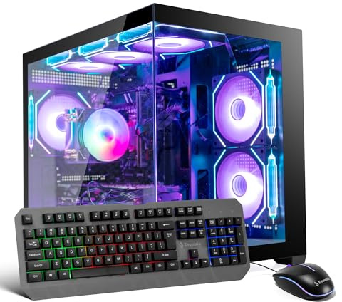 Evounic PC da gioco raffreddato a liquido - Ryzen 7 5800X fino a 4,6 GHz, RTX 5060, RAM da 32 GB, SSD NVMe da 1 TB, WiFi 6 e BT5.4, 9 ventole ARGB, Windows 11 Pro, tastiera e mouse RGB, PSU da 650 W