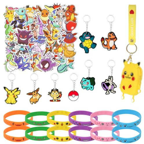 GOACRS Mitgebsel Kindergeburtstag Set, 71pcs Anime Cartoon Gastgeschenke Give Aways mit Silikon Geldbörse, Schlüsselanhänger, Silikonarmbänder und Aufkleber, Party Kleine Geschenke für Jungen Mädchen