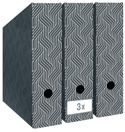 Leitz VON 3er Set Stehsammler, A4, 700 Blatt, 100% Recyclingkarton, Geometrisches Design, Für Schule, Studium und Haushalt, Grau, 3 Stück, 61570085